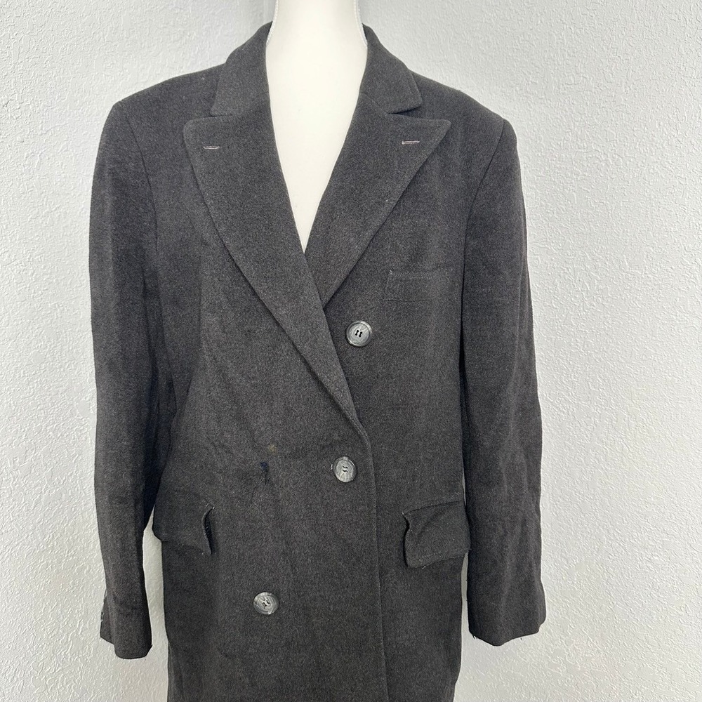 Vintage Adams Row Wool Blend Gray Double Breasted Long Overcoat‎ Mens